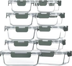 10-Pack Glass Food Storage Container with Lids, Airtight Lunch Bento Boxes, Glass Meal Prep Container,Microwave, Oven, Freezer and Dishwasher Fri
