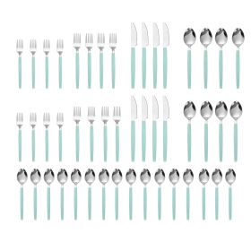49 Piece Stainless Steel and Plastic Flatware Set with Tray, Teal Blue, Service for 8