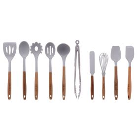10-Piece Silicone and Acacia Wood Handle Kitchen Cooking Utensils Set, Gray