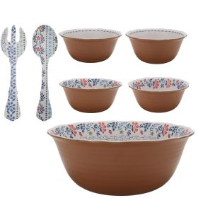 Hattie 7-Piece Bamboo Melamine Salad Bowl Set, Multicolor
