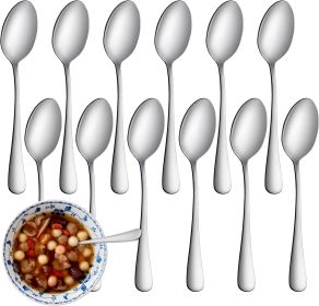 12 Pcs Teaspoons Set, Food-Grade Stainless Steel Spoons Silverware, Cutlery Tea Spoons, Durable Dessert Spoons, Metal Spoon for Home