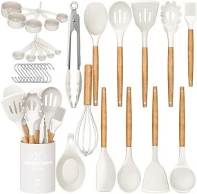 Chef Kitchen Cooking Utensils Set, 33 pcs Non-stick Silicone Cooking Kitchen Utensils Spatula Set with Holder