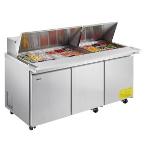 72"W Commercial Refrigerator, 18.7 Cu. Ft Sandwich Prep Refrigerated Table, Mega Top Food Prep Fridge with 30 Pans and Cutting Board
