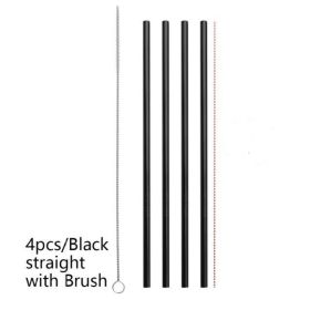 Colourful Reusable Stainless Steel Straws (Option: Black-STRAIGHT)