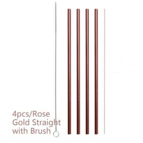 Colourful Reusable Stainless Steel Straws (Option: Rose gold-STRAIGHT)