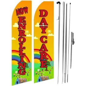 Now Enrolling Day Care Swooper Flag For Advertising Pack Of 2 With Hybrid Pole Set (Option: NEDCYelPole)
