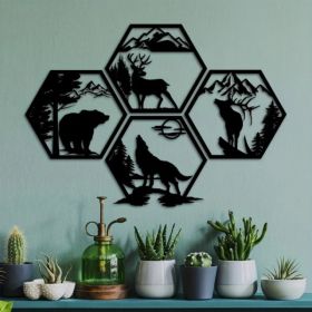CIFbuy Hexagon Aluminum Forest Animal Wall Art Set Outdoor Home Decor Holiday Gift Various Sizes (TikTok, Temu Pick-up Service) (Option: Defaulttitle)