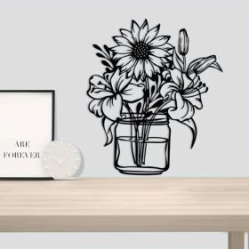 CIFbuy Sunflower Lily Vase Wall Art Floral Home Decor Aluminum Farmhouse Wall Hanging(TikTok, Temu Pick-up Service) (Option: Defaulttitle)