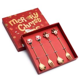 4pcs /Pack Christmas Gift Spoon Cartoon Fruit Fork Dessert Coffee Scoop (Options: Style C, Color: Gold)