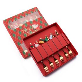 6pcs /Pack Christmas Mixing Spoon Fruit Fork With Pendant Flatware (Options: Fork, Color: Gold)