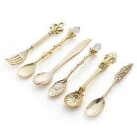 Vintage Mini Coffee Spoons Suit For Coffee Fruit Dessert (Color: Gold, Type: Cutlery Sets)