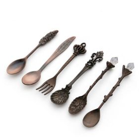 Vintage Mini Coffee Spoons Suit For Coffee Fruit Dessert (Color: Red Bronze, Type: Cutlery Sets)