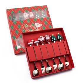 6pcs /Pack Christmas Cartoon Shape Stainless Steel Tableware (Options: Style B Spoon Fork+Red Box, Color: Silver)