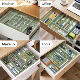Extra Large Expandable Silverware Organizer, BPA-Free Food-Safe Cutlery Flatware Organizer, Kitchen Utensil Drawer Organizer (Color: Green)