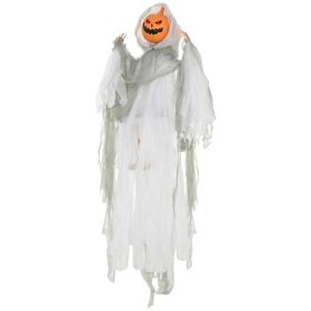 3.9' Outdoor Halloween Hanging Pumpkin Ghost w/ Light Up Eyes, Sound Activated Prop w/ Creepy Howling Sounds (Option: Green-400x180x190 mm)